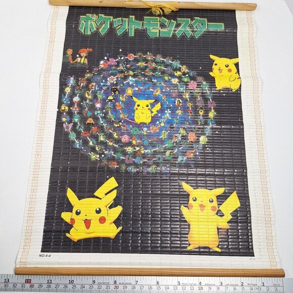 Pokemon Bamboo Wall Scroll Pikachu Anime Art Vintage 1990s - Picture 6 of 16
